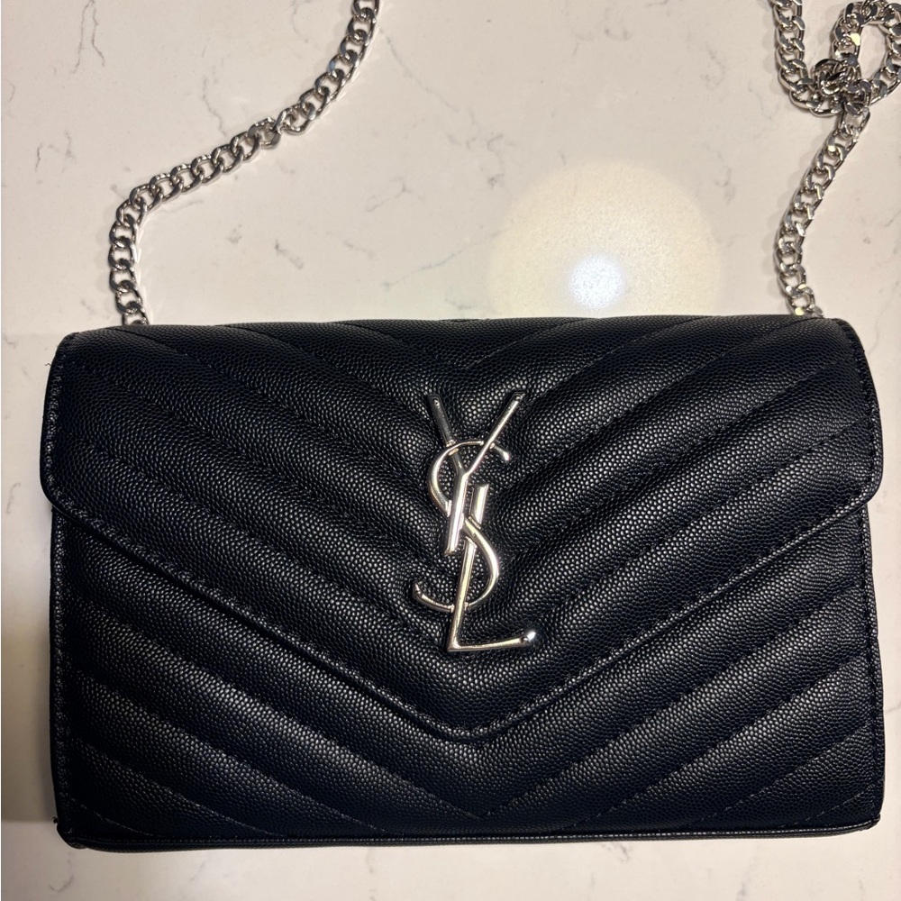 Yves Saint Laurent Black Chevron Crossbody Bag